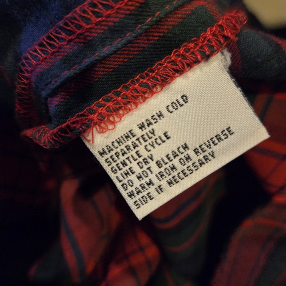 Talbots Top Red Green Tartan Plaid Shirt Velvet Collar Sleeves Petites Large - Picture 8 of 8